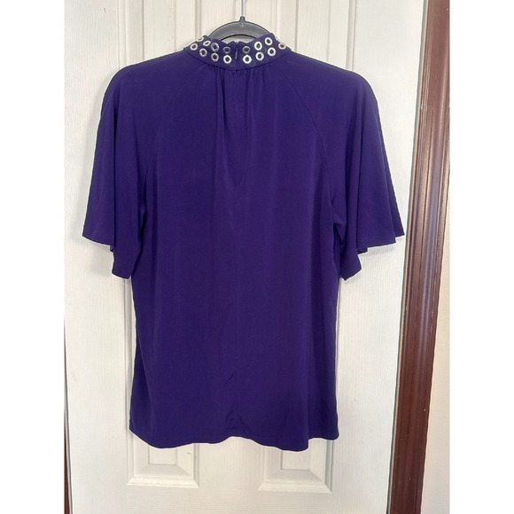 Michael Kors Purple Blouse Grommet Mock Neck Short Sleeve Top Size S - Picture 3 of 3
